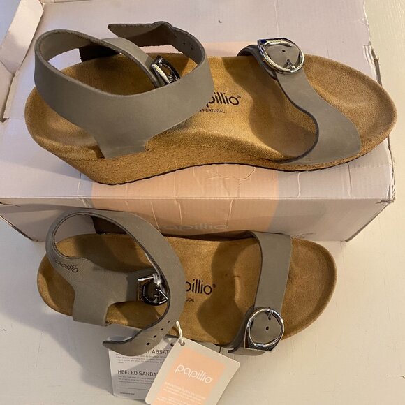 NIB Birkenstock Papillo Soley Ring Buckle Dove Gray Wedge Sandal EU 38 - Picture 2 of 6